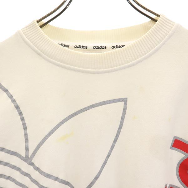 adidas アディダス 80s デサント製 ヴィンテージ 銀タグ 長袖 トレフォイルロゴ スウェット L ホワイト系 トレーナー メンズ