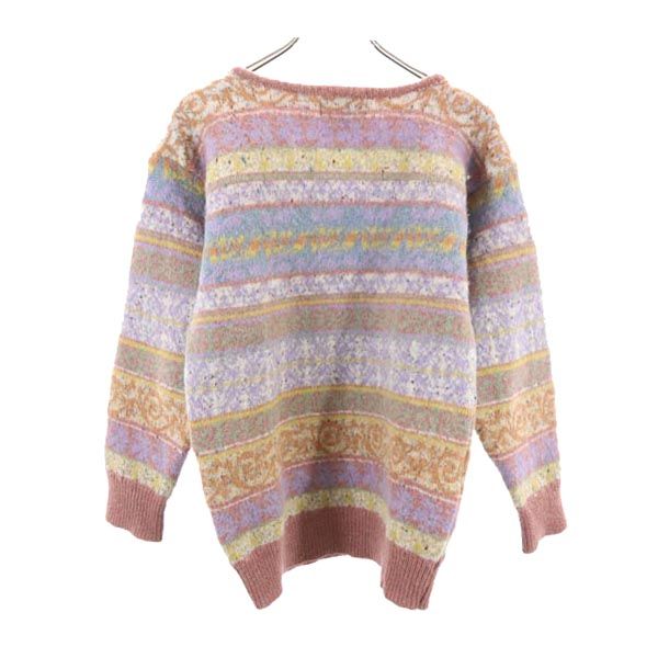 michael ross マイケルロス 英国製 総柄 長袖 ウール100% Vネック ニット セーター 5 ピンク系 メンズ