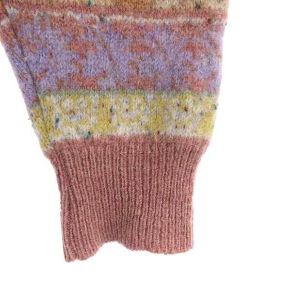 michael ross マイケルロス 英国製 総柄 長袖 ウール100% Vネック ニット セーター 5 ピンク系 メンズ