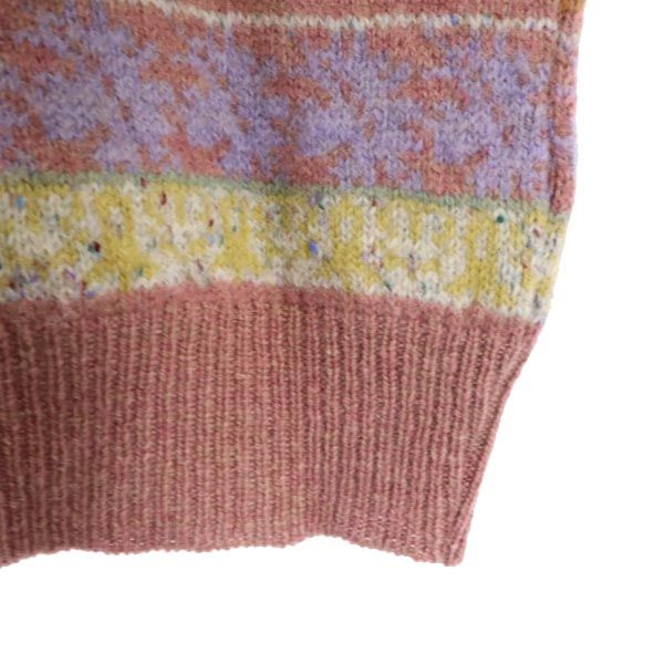 michael ross マイケルロス 英国製 総柄 長袖 ウール100% Vネック ニット セーター 5 ピンク系 メンズ