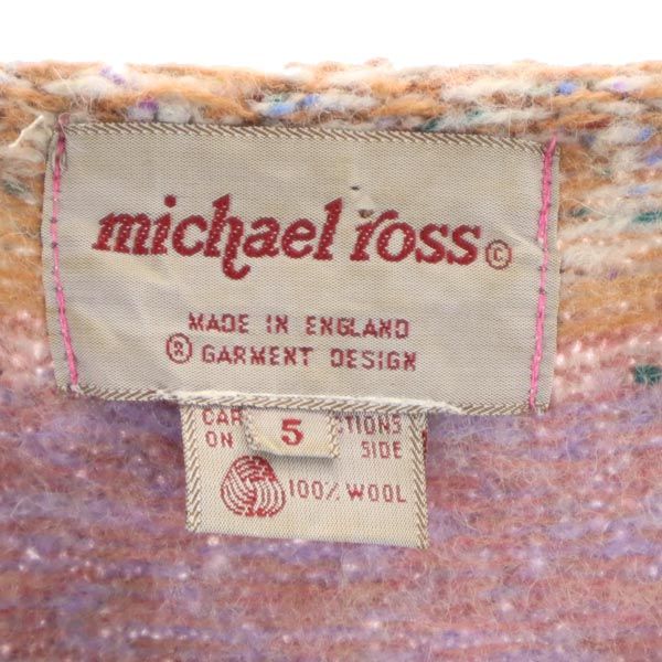 michael ross マイケルロス 英国製 総柄 長袖 ウール100% Vネック ニット セーター 5 ピンク系 メンズ