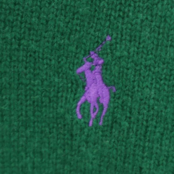 ポロバイラルフローレン ウール100% 長袖 Vネック ニット L グリーン系 Polo by Ralph Lauren セーター ロゴ メンズ