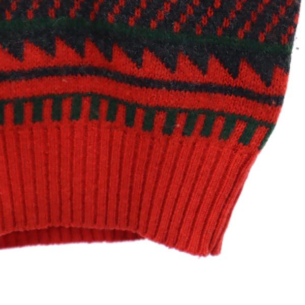 CHIC SHARON ウールブレンド ラクダ柄 長袖 Vネック ニット 11号 レッド セーター レディース