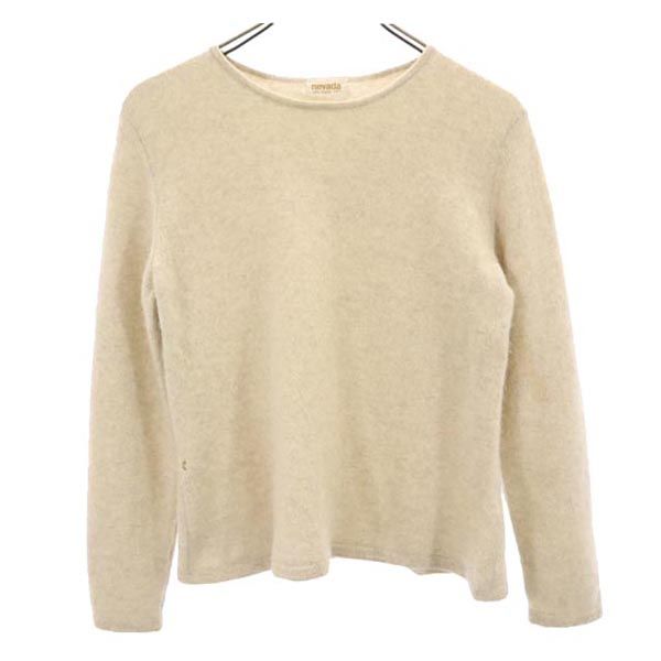 NEVADA ネバダ カシミヤ100% 7分袖 クルーネック ニット F ベージュ セーター レディース