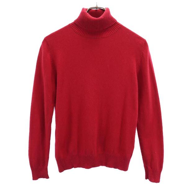 馬渕繊維 カシミヤ100% 長袖 ハイネック ニット L レッド セーター レディース