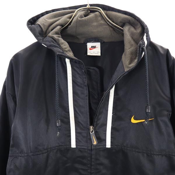 NIKE ナイキ 90s 00s 白タグ オールド ハーフジップ ナイロンジャケット M ブラック系 ロゴ 刺繍 レディース