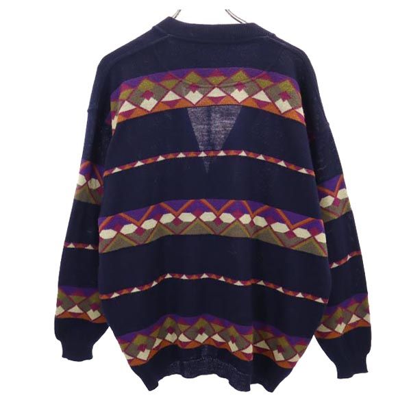 BLUE BROS 80s 90s イタリア製 オールド 総柄 長袖 ニット カーディガン ネイビー系 セーター メンズ