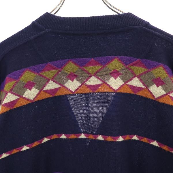 BLUE BROS 80s 90s イタリア製 オールド 総柄 長袖 ニット カーディガン ネイビー系 セーター メンズ