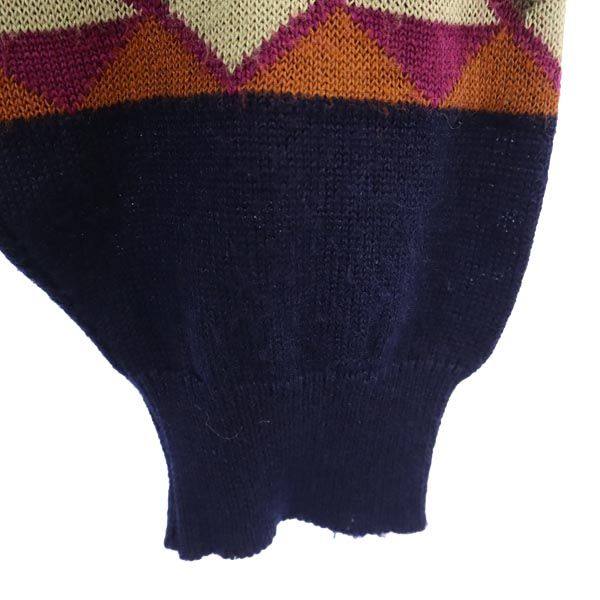 BLUE BROS 80s 90s イタリア製 オールド 総柄 長袖 ニット カーディガン ネイビー系 セーター メンズ