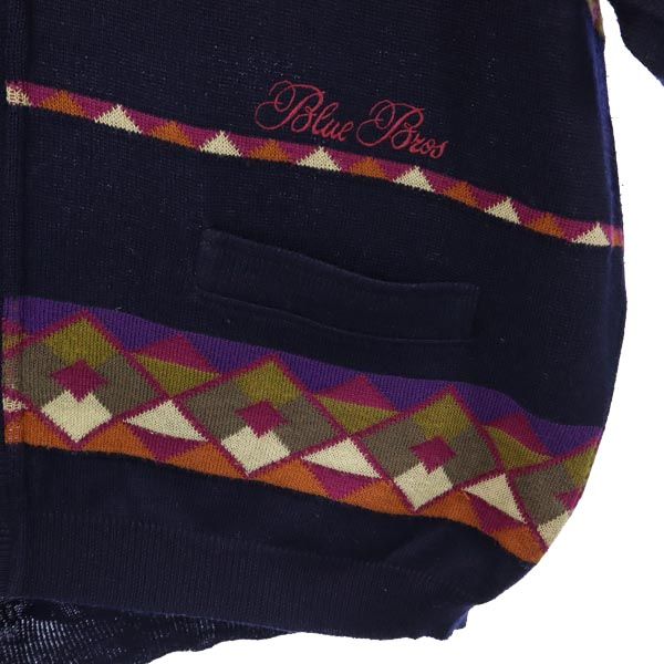 BLUE BROS 80s 90s イタリア製 オールド 総柄 長袖 ニット カーディガン ネイビー系 セーター メンズ