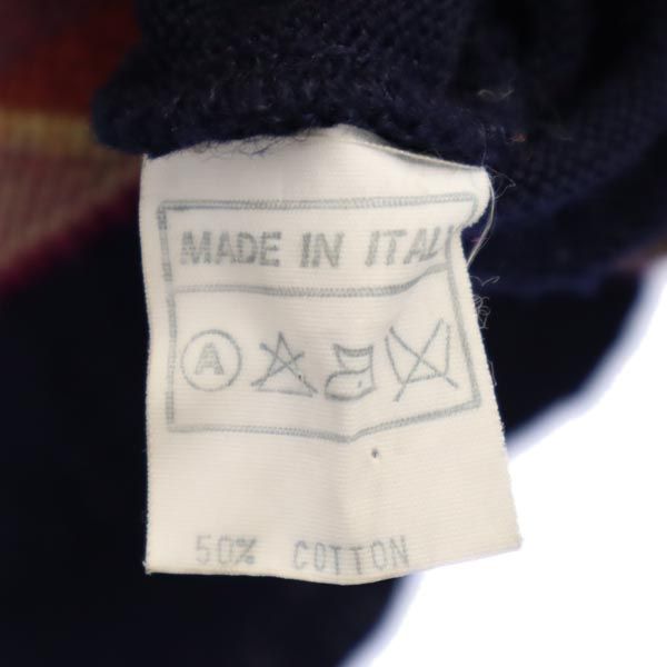 BLUE BROS 80s 90s イタリア製 オールド 総柄 長袖 ニット カーディガン ネイビー系 セーター メンズ