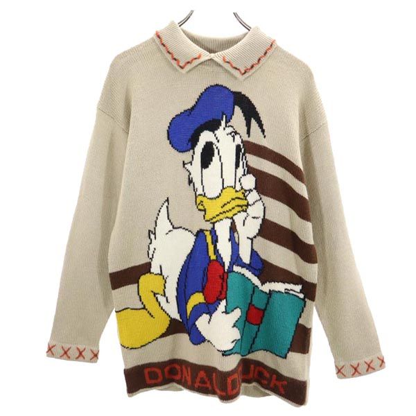 Walt Disney Company ウォルトディズニーカンパニー ウールブレンド 長袖 ドナルドダック ニット M ベージュ系 セーター ロゴ レディース