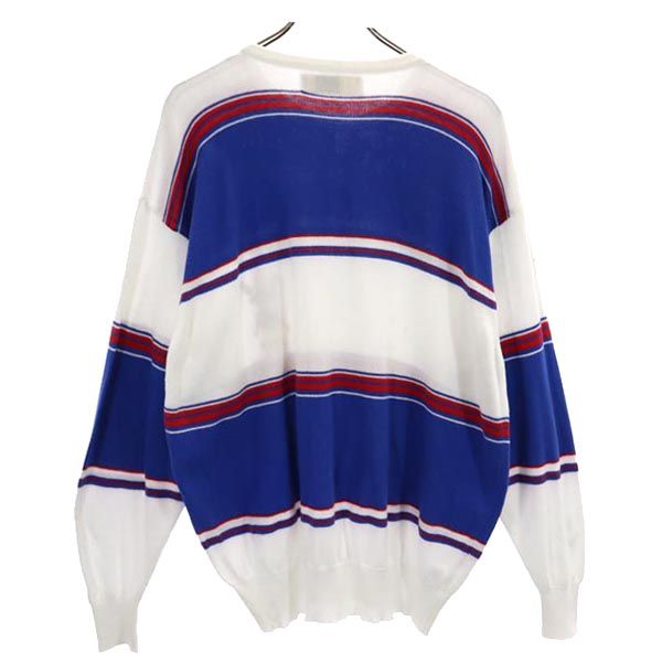 Pringle of Scotland プリングルオブスコットランド 英国製 長袖 コットン ニット M 白×青 ロゴ メンズ