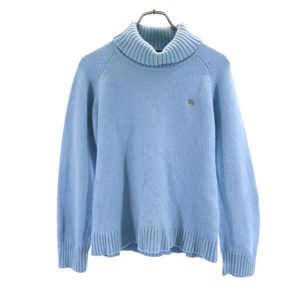 バーバリーブラックレーベル ウール100% 長袖 タートルネック ニット 3 ブルー系 BURBERRY BLACK LABEL ロゴ セーター レディース