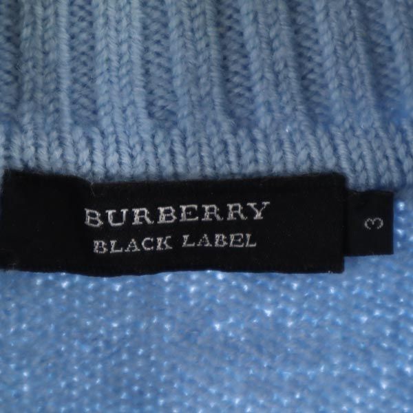 バーバリーブラックレーベル ウール100% 長袖 タートルネック ニット 3 ブルー系 BURBERRY BLACK LABEL ロゴ セーター レディース