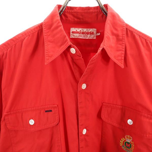 mikihouse ミキハウス 長袖 シャツ M レッド 日本製 ロゴ メンズ