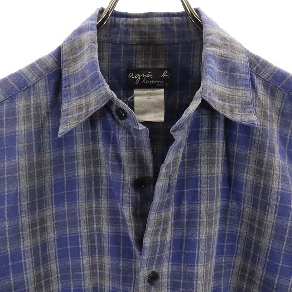 アニエスベー オム チェック 長袖 シャツ 2 ブルー系 agnes b. homme 日本製 メンズ