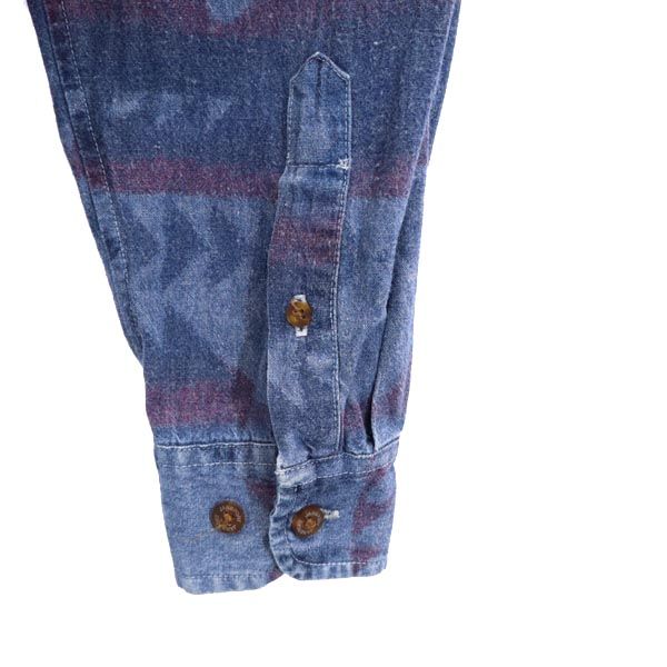 JANSPORTS ジャンスポーツ 90s オールド 総柄 長袖 バンドカラー コットンシャツ L ブルー系 メンズ