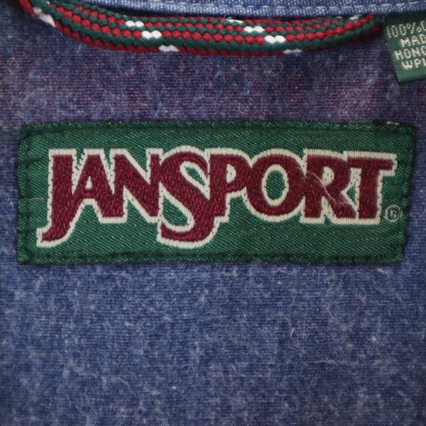 JANSPORTS ジャンスポーツ 90s オールド 総柄 長袖 バンドカラー コットンシャツ L ブルー系 メンズ