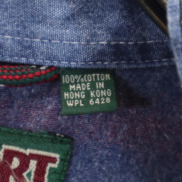 JANSPORTS ジャンスポーツ 90s オールド 総柄 長袖 バンドカラー コットンシャツ L ブルー系 メンズ