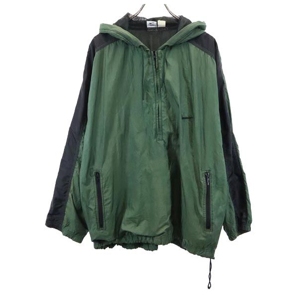 NIKE ナイキ 90s 00s 白タグ オールド 長袖 ハーフジップ パーカー カーキ系 ロゴ メンズ
