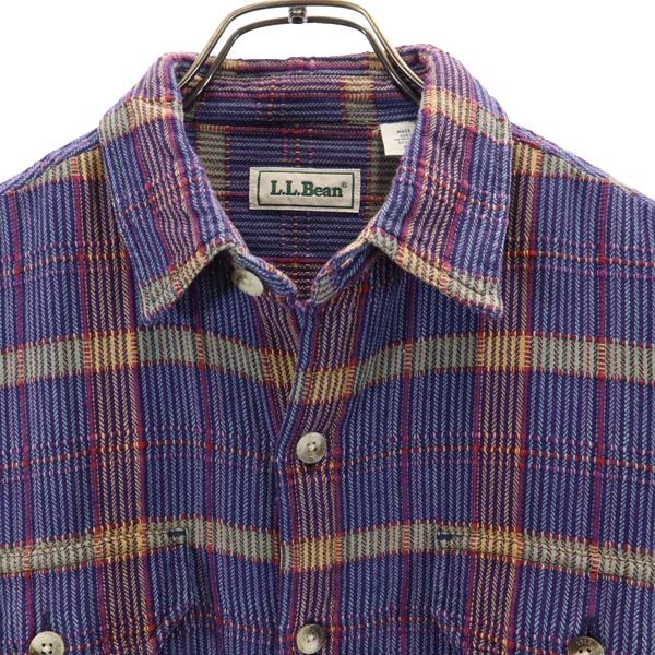 L.L.Bean エルエルビーン 80s ヴィンテージ チェック柄 長袖 チェックシャツ S ブルー×パープル メンズ