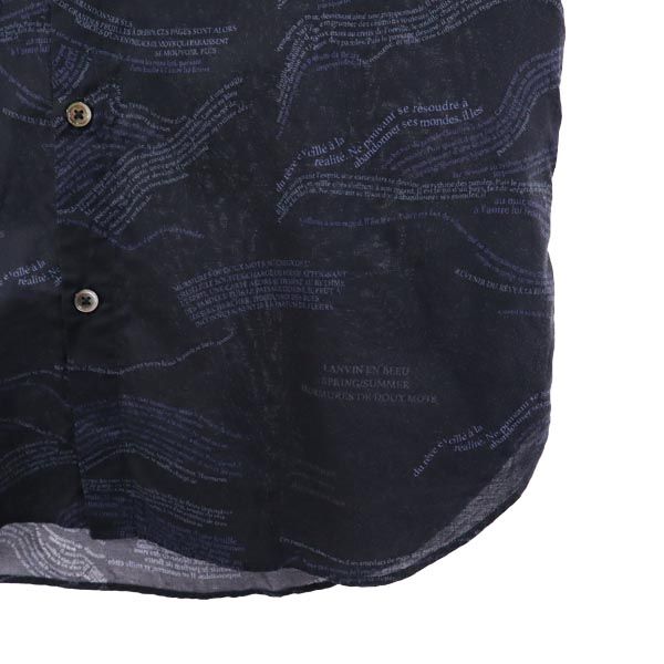 LANVIN ランバン 日本製 ロゴプリント 長袖 シャツ 48 ネイビー系 メンズ