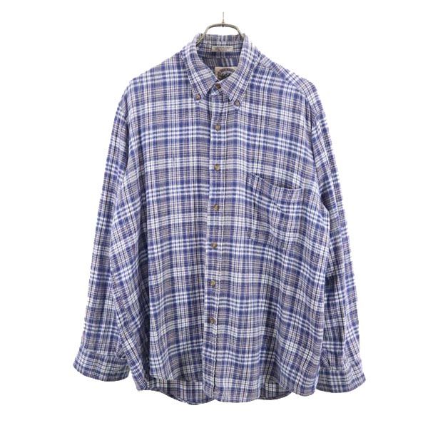 BAYAREA TRADERS チェック柄 長袖 ボタンダウンシャツ L ブルー系 メンズ