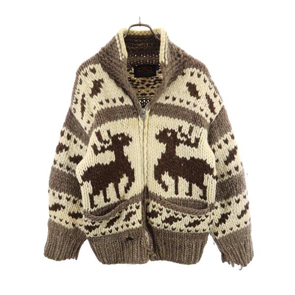 LONGHOUSE ロングハウス 90s カナダ製 オールド ウール カウチンジャケット ブラウン系 ニット メンズ