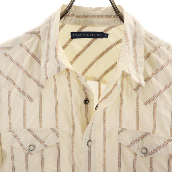 RALPH LAUREN ラルフローレン ストライプ調 長袖 ウエスタンシャツ 10 アイボリー系 レディース