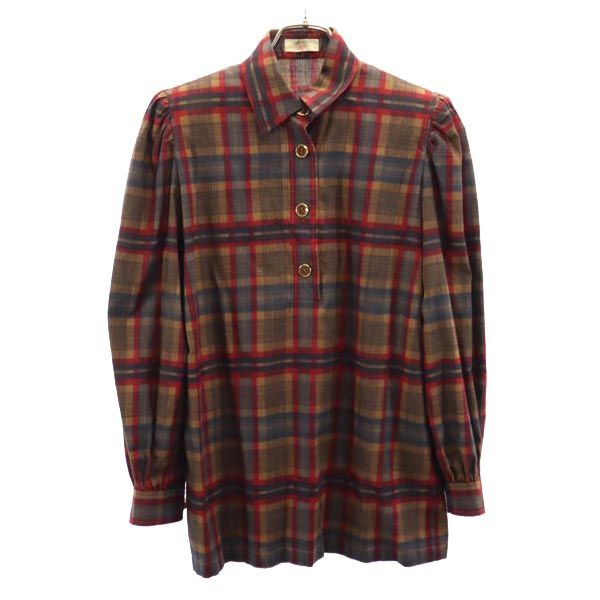 GIVENCHY ジバンシィ オールド チェック柄 長袖 ハーフボタン シャツ 9 ブラウン系 レディース