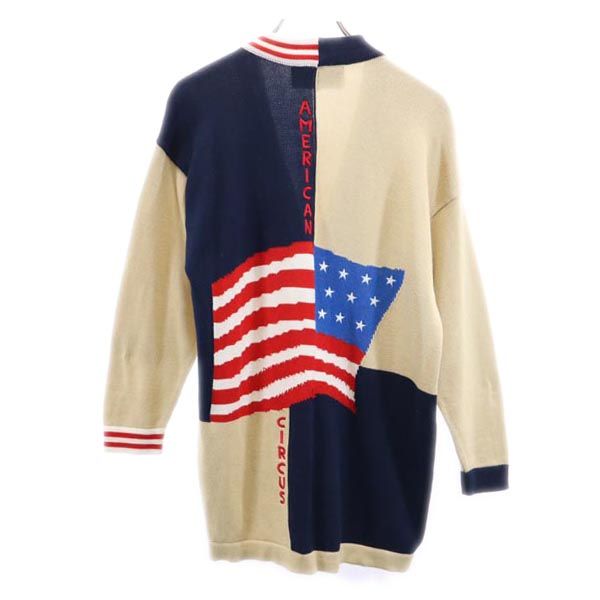 JC de CASTELBAJAC カステルバジャック イタリア製 バック 星条旗柄 長袖 コットン ニット カーディガン 40 ベージュ系 レディース