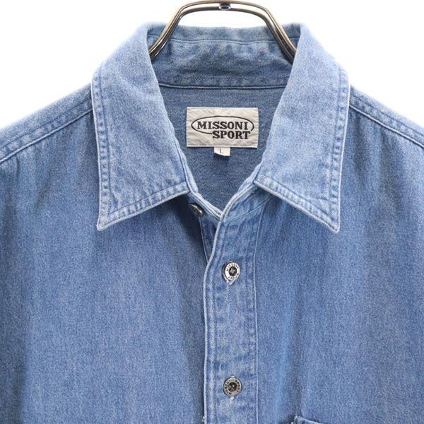 ミッソーニ スポーツ 長袖 デニムシャツ L MISSONI SPORT 刺繍 メンズ