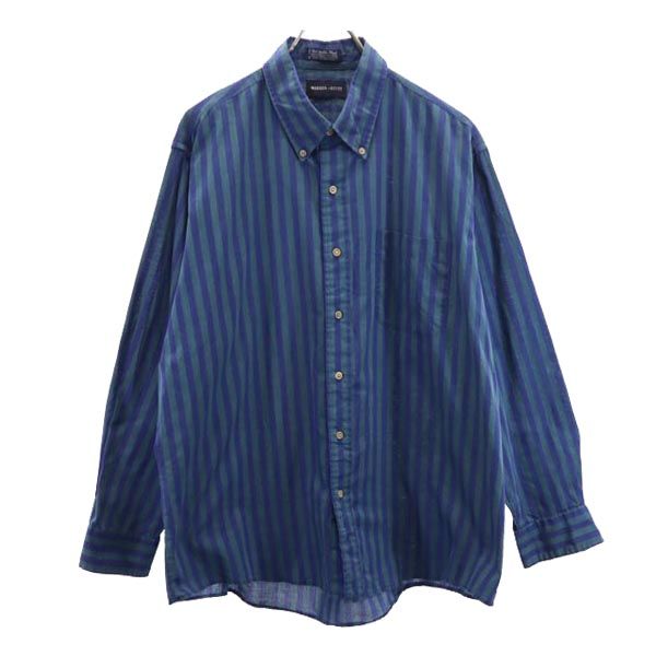 WARREN SCOTT ウォーレンスコット 90s オールド ストライプ柄 長袖 ボタンダウンシャツ XL ネイビー メンズ