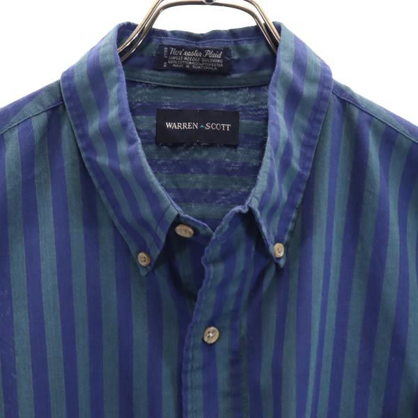 WARREN SCOTT ウォーレンスコット 90s オールド ストライプ柄 長袖 ボタンダウンシャツ XL ネイビー メンズ