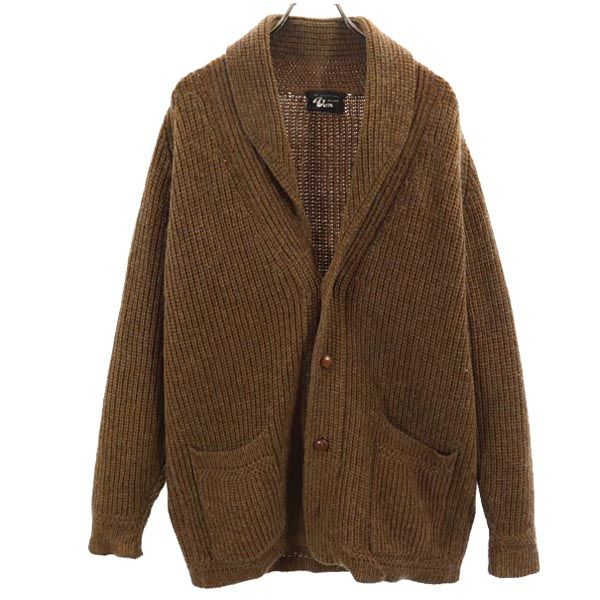 DE LUXE WON 80s ヴィンテージ 長袖 ショールカラー ニット カーディガン ブラウン メンズ