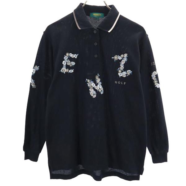 KENZO GOLF ケンゾーゴルフ 90s オールド 長袖 ポロシャツ 2 ネイビー レディース