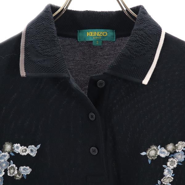 KENZO GOLF ケンゾーゴルフ 90s オールド 長袖 ポロシャツ 2 ネイビー レディース