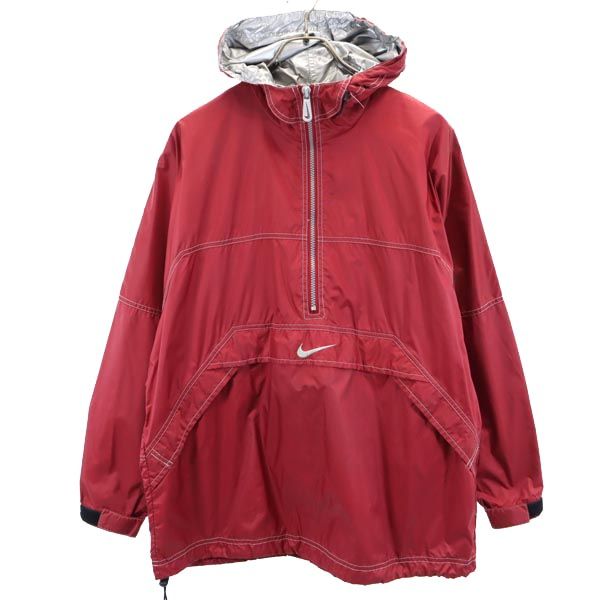 ナイキ 90s 00s オールド 白タグ ハーフジップ ナイロンジャケット M 赤 NIKE プルオーバー メンズ