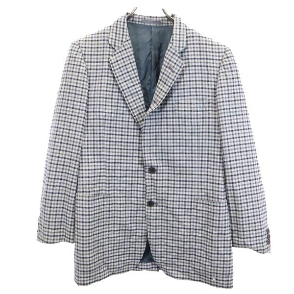 Burberrys バーバリーズ 90s オールド チェック ウールリネンブレンド テーラードジャケット 175 A6 ネイビー系 メンズ