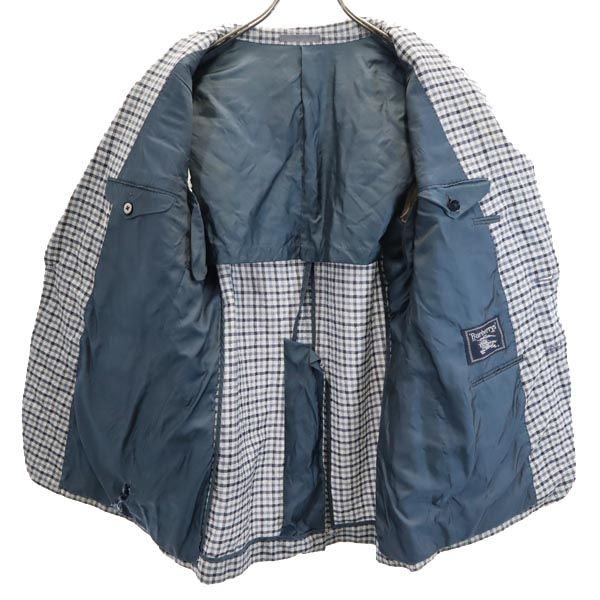 Burberrys バーバリーズ 90s オールド チェック ウールリネンブレンド テーラードジャケット 175 A6 ネイビー系 メンズ