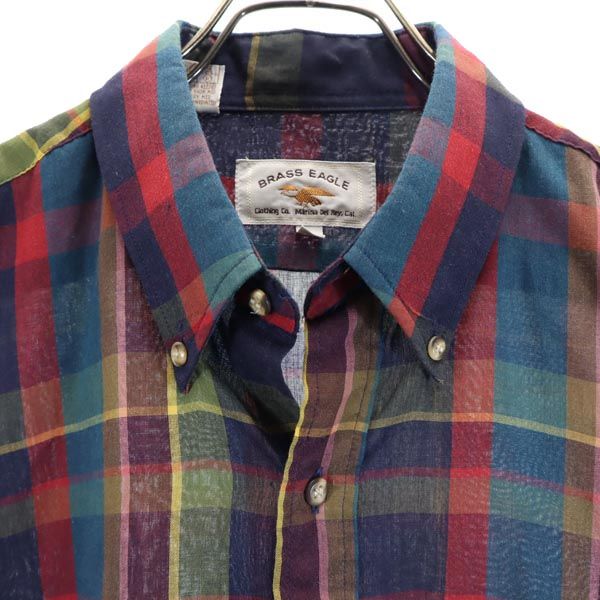 80s 90s オールド チェック柄 長袖 ボタンダウンシャツ L メンズ