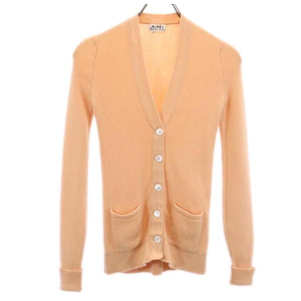 HERMES エルメス 長袖 シルクニット カーディガン 40 オレンジ系 レディース