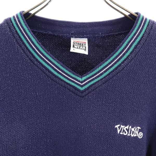 VISION ビジョン 長袖 Vネック セーター L ネイビー系 ニット メンズ