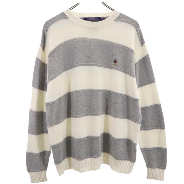 TOMMY HILFIGER トミーヒルフィガー 90s オールド フラッグタグ ボーダー柄 長袖 ニット セーター M グレー メンズ