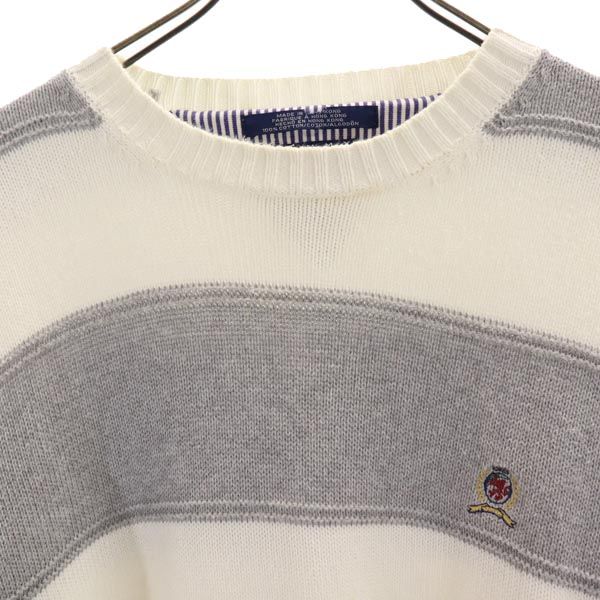 TOMMY HILFIGER トミーヒルフィガー 90s オールド フラッグタグ ボーダー柄 長袖 ニット セーター M グレー メンズ