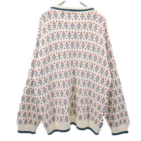 American Eagle アメリカンイーグル 90s リネンブレンド オールド 総柄 長袖 クルーネック ニット セーター XL ホワイト メンズ