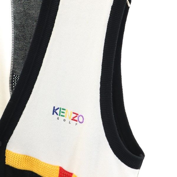 ケンゾーゴルフ 90s 日本製 オールド Vネック ニットベスト 3 ホワイト KENZO GOLF メンズ