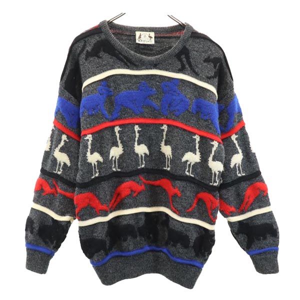 HYSPORT 90s ウール オールド 総柄 長袖 セーター 16 グレー系 ニット メンズ