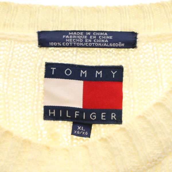 TOMMY HILFIGER トミーヒルフィガー 90s オールド フラッグタグ 長袖 コットン セーター XL アイボリー ニット メンズ
